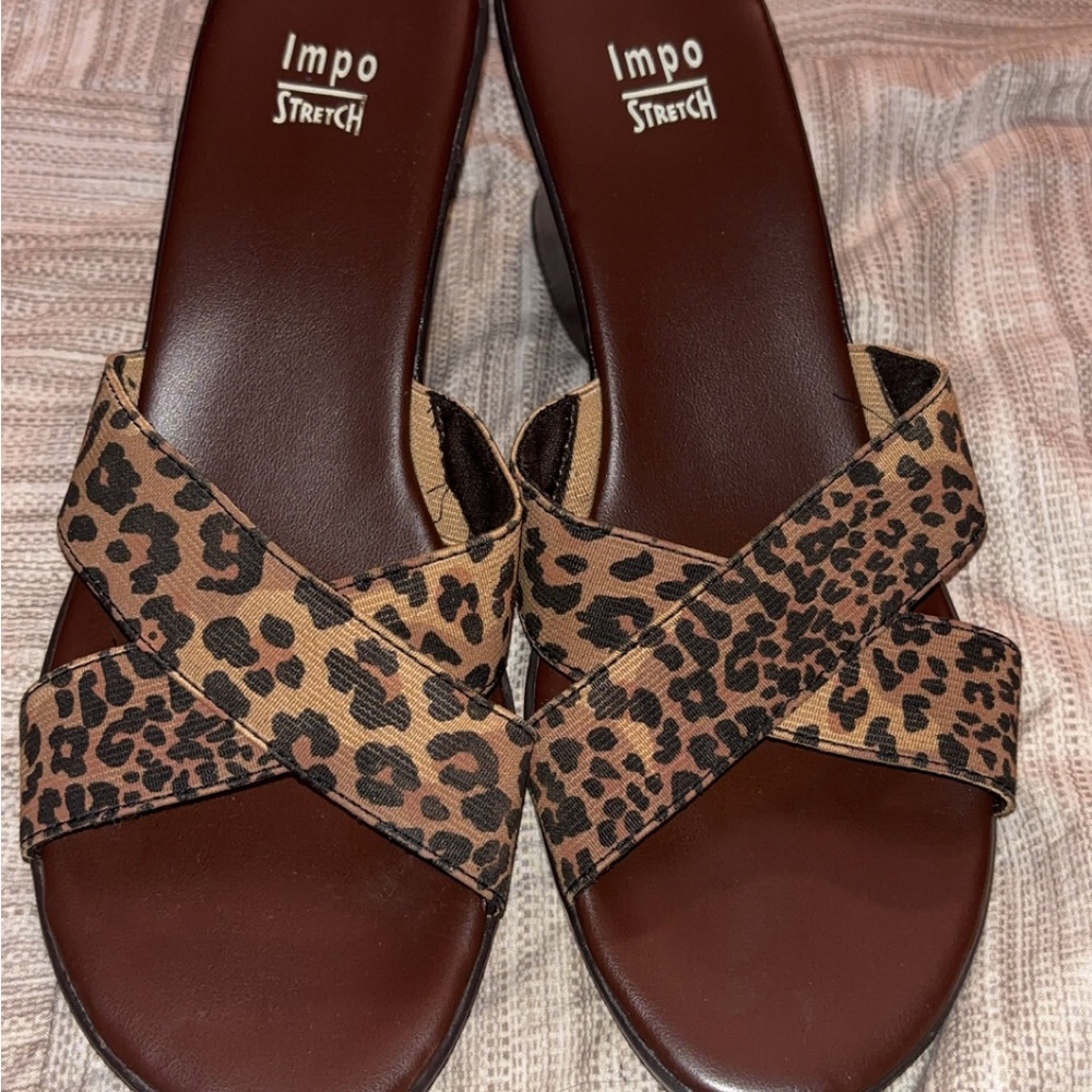Impo Women's Brown Leopard Y2K Wedge Sandals size 10